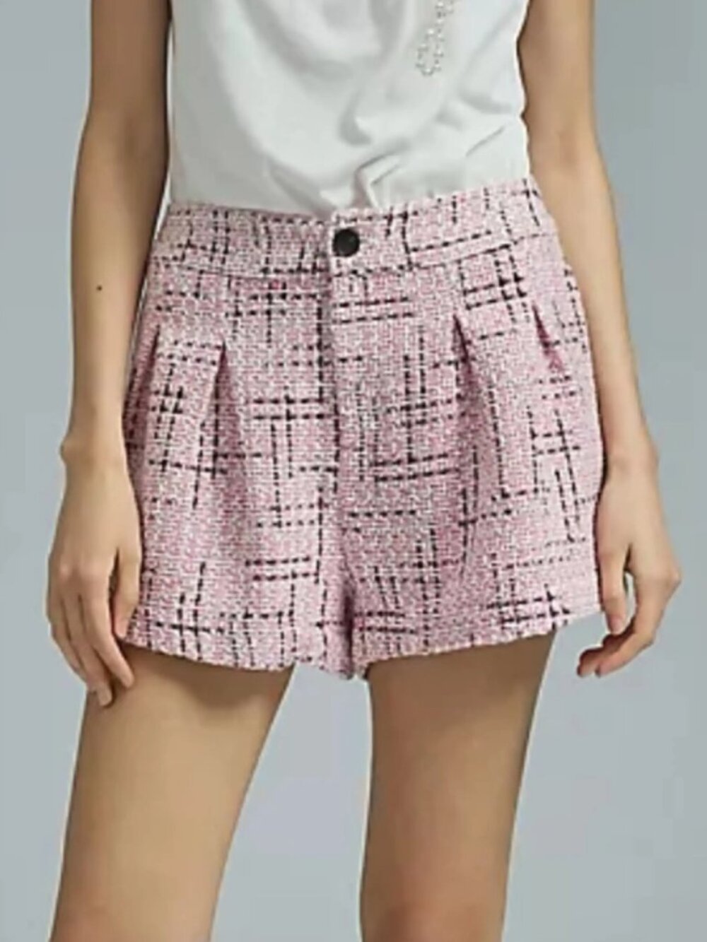 NWOT Anthropologie Maeve Plaid Tweed Shorts Pink Size 2